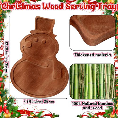 Snowman Christmas Serving Tray Platter Charcuterie Board Christmas Wood Serving Dish Cutting Board Rustic Farmhouse 11.42 x 10.43 Inches Table Plate for Cheese Food Fruit Party - style: Snowman