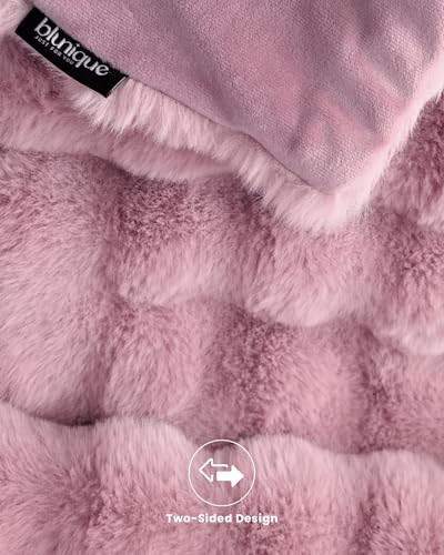 Ultra Soft Cozy Faux Fur Throw Blanket, Fuzzy Plush Thick Bubble Blanket, Oversize Luxury Fluffy Blanket for Couch, Bed, and Living Room, 60x80 Inches, Pink - color: Pink, size: Twin