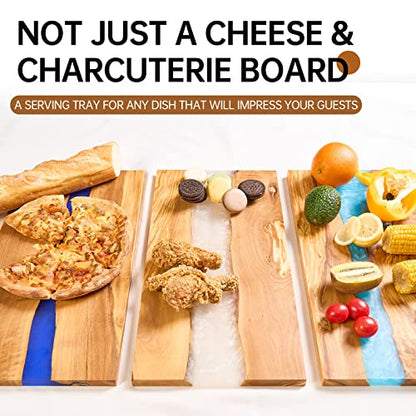 Italian Olive Wood luxury Cheese board with Resin, Charcuterie board, Chopping and Cutting Board for Meat Vegetable & Fruit, Wooden Epoxy Serving Board (White) - color: White