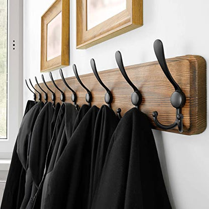 SKOLOO Rustic Coat Rack Wall Mount, 10 Hooks, 38.6'' Long, Solid Wood,Brown | Rustic finish, 100 lb capacity, entryway bedroom mudroom, wall mount, 16" stud spacing, hardware included, rustproof hooks - color: Brown Plate & Black Hook, size: 1 Item-10 Hoo