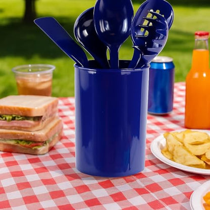 Reston Lloyd 6 Piece Kitchen Utensil Holder for Kitchen Counter, Utensils Crock with Heat Resistant Spoon, Slotted Spoon, Ladle, Spatula BPA Free, Indigo - color: Indigo, size: Utensil Holder Set