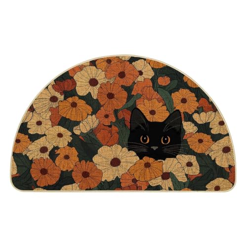 Artoid Mode Black Cat Flowers Summer Home Decor Low-Profile Switch Rug Door Mat for Indoor Outdoor 17x29 Inch
