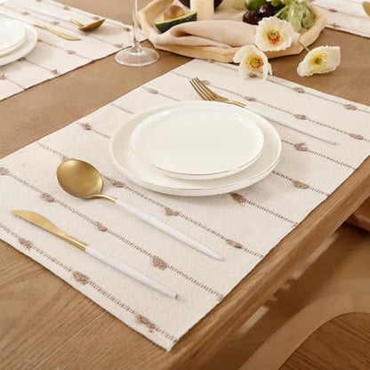 Boho Placemats 13 x 19 Set of 6 for Dining Table Decor Khaki Beige | Durable Fabric,Woven Cloth Place Mats for Farmhouse Rustic Kitche Home Decor,Cotton Placemats,Table mats - size: Set of 6