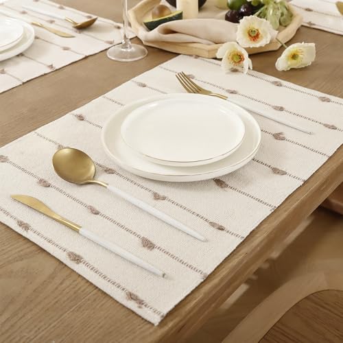 Boho Placemats 13 x 19 Set of 4 for Dining Table Decor Khaki Beige | Durable Fabric,Woven Cloth Place Mats for Farmhouse Rustic Kitche Home Decor,Cotton Placemats,Table mats - size: Set of 4