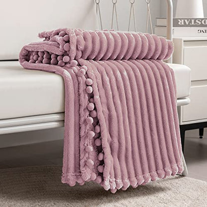 DISSA Fleece Blanket Throw Size – 51x63, Pink – Soft, Plush, Fluffy, Fuzzy, Warm, Cozy – Perfect Throw for Couch, Bed, Sofa - with Pompom Fringe - Flannel Blanket Throw Blanket - color: Pink, size: 51x63"