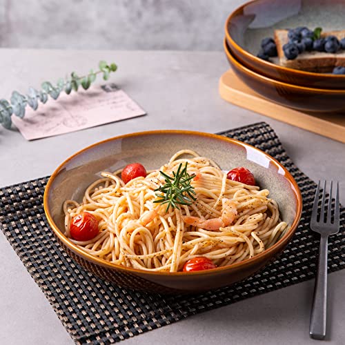 LERATIO Large Pasta Bowls,38oz Ceramic Pasta Bowls,9.0" Reactive Glaze Pasta Bowl Set of 6,Microwave & Dishwasher,Oven Safe,Wide Serving Bowls for Salad,Pasta,Fruit,Scratch Resistant-Khaki | Reactive Glaze Serving Bowls Set,Wide Bowl for Pasta,Salad,Fruit