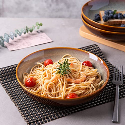 LERATIO Large Pasta Bowls,38oz Ceramic Pasta Bowls,9.0" Reactive Glaze Pasta Bowl Set of 6,Microwave & Dishwasher,Oven Safe,Wide Serving Bowls for Salad,Pasta,Fruit,Scratch Resistant-Khaki | Reactive Glaze Serving Bowls Set,Wide Bowl for Pasta,Salad,Fruit