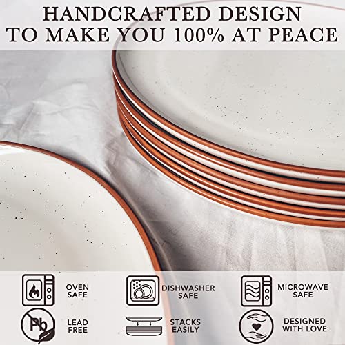 Mora Ceramic Dinner Plates Set of 6, 10 inch Dish Set - Microwave, Oven, and Dishwasher Safe, Scratch Resistant, Modern Rustic Dinnerware- Kitchen Porcelain Serving Dishes - Vanilla White - color: Vanilla White