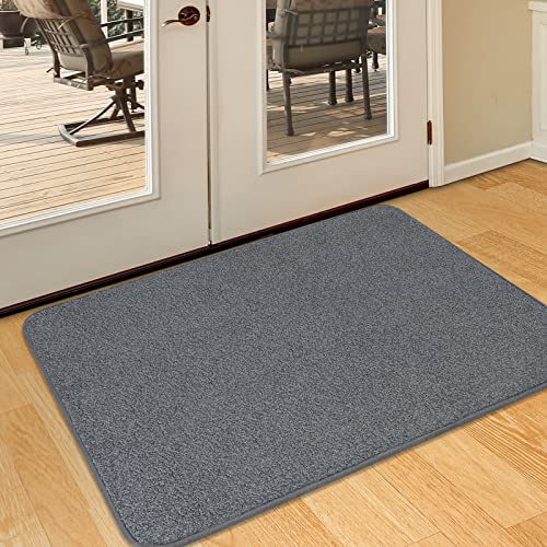Non-Slip Front Back Door Mat, 24" x 35" Absorbent Shoe Scraper Dirt Trapper, Low-Profile Floor Mats, Washable High Traffic Area Doormat for Entrance, Patio, Laundry, Gray - color: Grey, size: 24 x 35 Inches