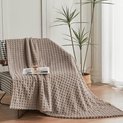 Soft Cozy Fuzzy Fleece Queen Size Blanket, Waffle Light Taupe, 90x90 Inches – Lightweight, Fluffy, and Warm 3D Jacquard All-Season Blanket for Bed, Couch, Sofa, Camping, and Travel - color: Waffle Light Taupe, size: Queen (90" x 90")