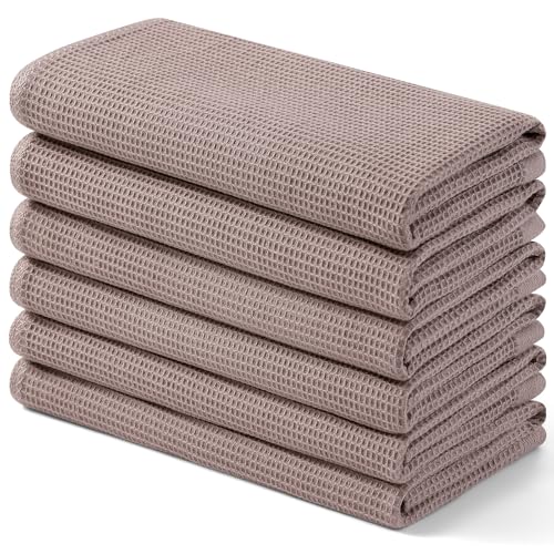 Homaxy 100% Cotton Waffle Weave Kitchen Towels, 6 Pack, Brown | Soft and Absorbent Dish Towels, 16 x 26 Inches Quick Dry Hand Towels - color: Brown, size: 16 x 26 - 6 Pack