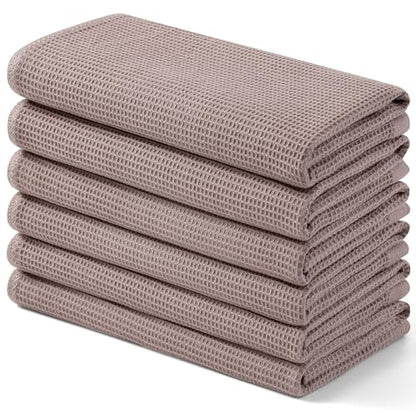 Homaxy 100% Cotton Waffle Weave Kitchen Towels, 6 Pack, Brown | Soft and Absorbent Dish Towels, 16 x 26 Inches Quick Dry Hand Towels - color: Brown, size: 16 x 26 - 6 Pack
