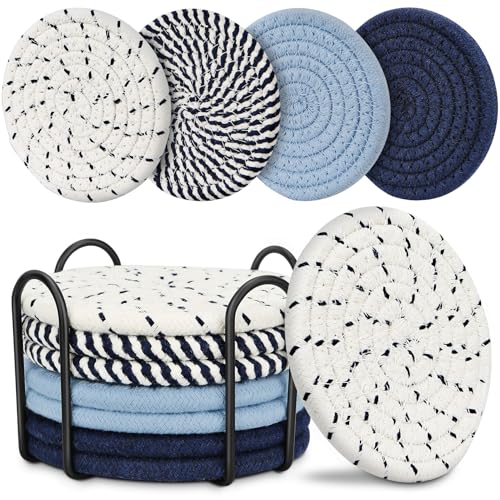 Blue Coaster, Drink Coasters, 8 PackCup Coasters, Kitchen Table Decor, Table Decor for Living Room, Bar Accessories for The Home Bar Set, Coaster Set for Wooden Tabletop Protection Table - color: Blue