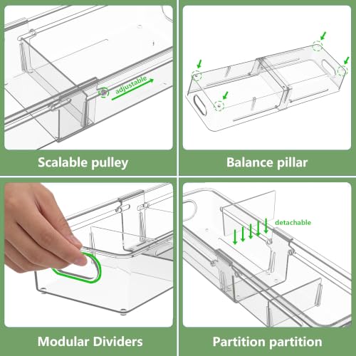 BLULEE 4-in-1 Expandable Drawer Organizer Set, Adjustable Clear Bins | with Dividers for Kitchen, Bathroom, Vanity & Office, Scalable Trays for Cosmetics, Utensils & Desk Accessories (8 Pcs) - size: 8 PCS