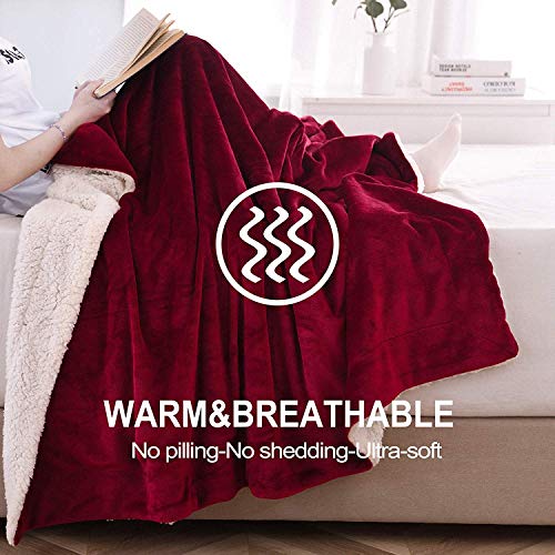 NANPIPER Sherpa Blanket Twin Thick Warm Blanket for Winter, Super Soft Fuzzy Flannel Fleece/Wool Like Reversible Velvet Plush (Wine Red, Twin Size 60"x80") - color: Wine Red, size: Twin