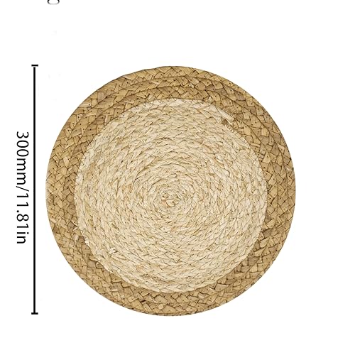 Woven Placemats Set of 6, 11.8 Inch Round Table Mats, Farmhouse Boho Placemats for Rustic Home Decor, Braided Natural Corn Husk & Water Hyacinth, Stylish for Dining, Parties