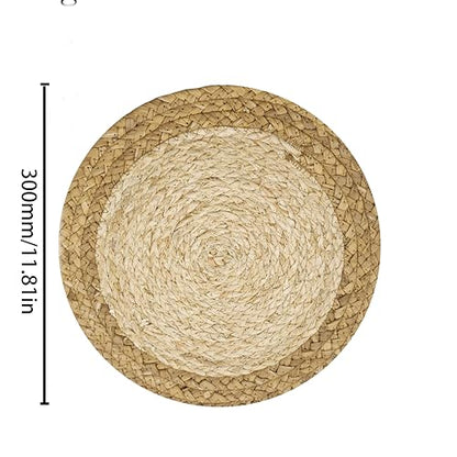 Woven Placemats Set of 6, 11.8 Inch Round Table Mats, Farmhouse Boho Placemats for Rustic Home Decor, Braided Natural Corn Husk & Water Hyacinth, Stylish for Dining, Parties
