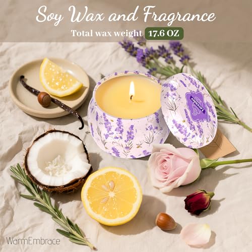 WarmEmbrace Scented Candles for Women, 4 Pack Soy Candle Set, 4.4OZ | Candles for Home Scented, Candle Gift Set for Women, Lavender/Coconut and Christmas Holiday Candles, Valentines Day Gifts