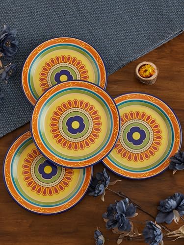 Bico Tunisian Salad Plates Set of 4, 8.75 Inch Ceramic Dessert Plates for Salad, Appetizer, Side Dishes, Microwave and Dishwasher Safe, Gift for Housewarming and Thanksgiving - color: Tunisian