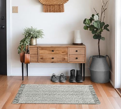 COTTON CRAFT Woven Area Rug - 2 Pack Entryway Rug with Fringe - 22x34 Inch | Grey Natural Reversible Boho Farmhouse Rustic Cotton Throw Rug Carpet - Washable Mat for Bedroom Living Room Kitchen Bathroom - color: Grey - 2 Pack, size: 1'10" x 2'10" (Rectang