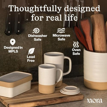 Mora Ceramics Large Tea Mug with Loose Leaf Infuser and Ceramic Lid, 18 oz, Portable, Microwave, Dishwasher Safe, Tall Coffee Cup - Rustic Matte Ceramic Glaze, Modern Herbal Tea Strainer, Thyme - color: Thyme