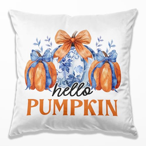 Chinoiserie Fall Pumpkin Pillow Covers 18x18,Autumn Decor,Blue and White Orange Chinoiserie Pumpkin Decorative Throw Pillow Covers for Home Bedroom Living Room - color: 10 Color