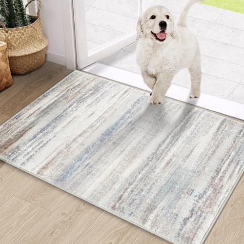 COMSLE Door Mat, Front Door Rug Indoor for Entrance Faux Wool Absorbent Non Slip Modern Throw Rug for Entryway Hallway Muddy Paws - Pet Friendly, 20x32 Inches,Gray Brown Machine Washable - color: Gray Brown, size: 1'8" x 2'8" (Rectangular)