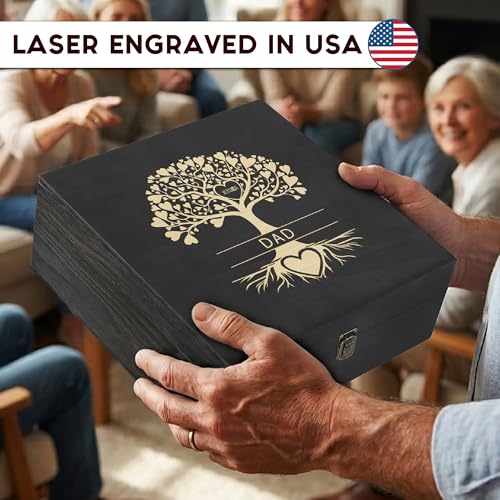 Personalized Wooden Memory Box – Engraved Family Tree Keepsake Box with Custom Hearts & Names | Wooden Keepsake Storage for Photos, Letters & Special Memories | Gift for Dad, Family & Anniversary - style: 20. Dad Family Tree