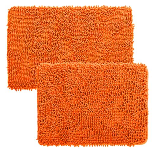 2 Piece Bathroom Rug Set - 32x21 Inch and 24x17 Inch Memory Foam Bath Mats with Chenille Shag Top for Stylish Bathroom Decor - Machine Washable Bath Rugs Set of 2 by Lavish Home (Orange)