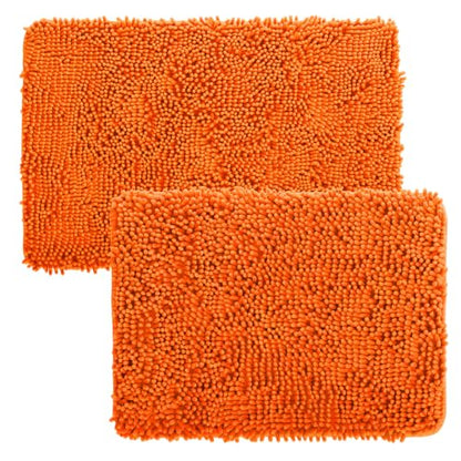 2 Piece Bathroom Rug Set - 32x21 Inch and 24x17 Inch Memory Foam Bath Mats with Chenille Shag Top for Stylish Bathroom Decor - Machine Washable Bath Rugs Set of 2 by Lavish Home (Orange)