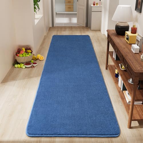 Modern Soft Hallway Runner Rug, 2x6 Feet Blue Washable Runner Rugs | Fluffy Bedroom Bedside Rugs, Indoor Non Slip Memory Foam Rug Carpet for Hallway Entrance Kitchen Living Room Decor - color: Blue, size: 2' x 6' (Runner)