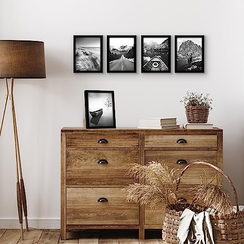 Americanflat 6x8 Picture Frame 5-Pack - Slim Molding - Black | Polished plexiglass front, wall or tabletop display with included easel, triangle hangers included, secure turn-tab backing - color: Black, size: 6x8