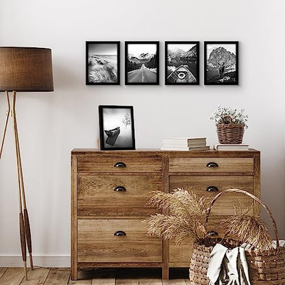 Americanflat 6x8 Picture Frame 5-Pack - Slim Molding - Black | Polished plexiglass front, wall or tabletop display with included easel, triangle hangers included, secure turn-tab backing - color: Black, size: 6x8