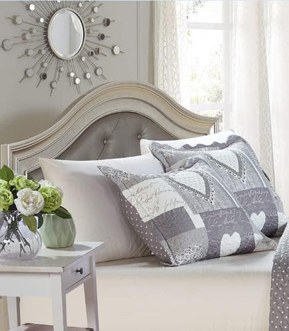 Brilliant Sunshine Grey Heartlove Pillowshams Set, 20"x26"+2" | Patchwork Design, Quilted Standard Pillowcases, Washable Scallop Edge Pillow Covers, Pack of 2 - color: Grey White, size: 20 x 26 inches