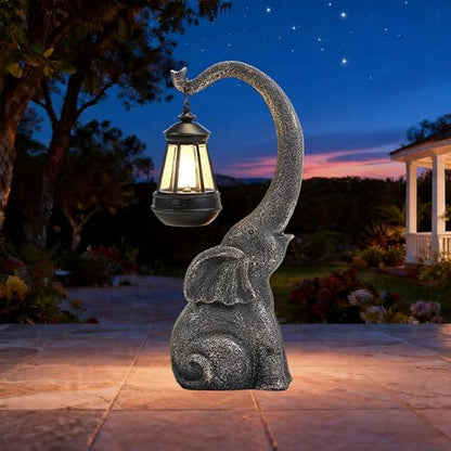 IVCOOLE Elephant Statue, Elephant Garden Statue with Solar Light, Elephant Decor, Outdoor Elephants Statue, Elephants Gifts for Mom