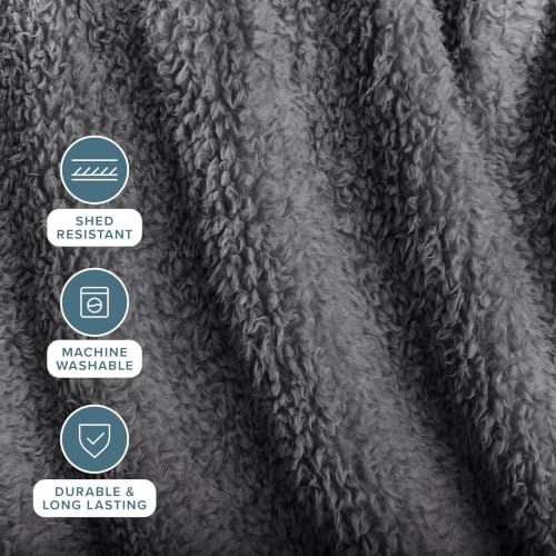 Bare Home Faux Shearling Blanket (King, Solid Grey) | Blanket for Bed, Sofa, Couch, Camping, Travel, and Gifts, Warm & Lightweight, Fluffy & Soft - color: 03 - Solid Grey, size: King