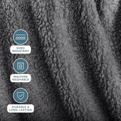 Bare Home Faux Shearling Blanket (King, Solid Grey) | Blanket for Bed, Sofa, Couch, Camping, Travel, and Gifts, Warm & Lightweight, Fluffy & Soft - color: 03 - Solid Grey, size: King