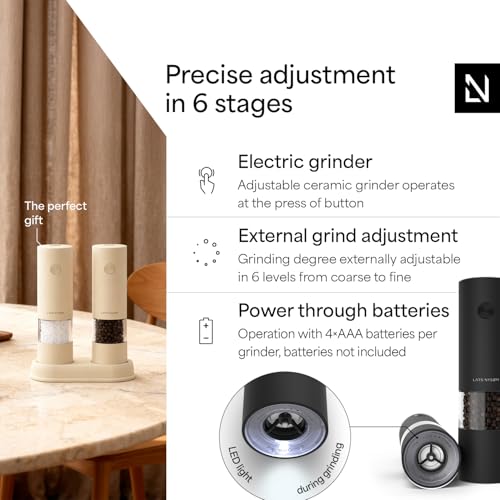 LARS NYSØM Electric Salt and Pepper Grinder Set I Automatic Salt and Pepper Mills with Adjustable Ceramic Grinder I AAA-Battery Operated Electric Spice Mill Set (Carbon Black) - color: Carbon Black