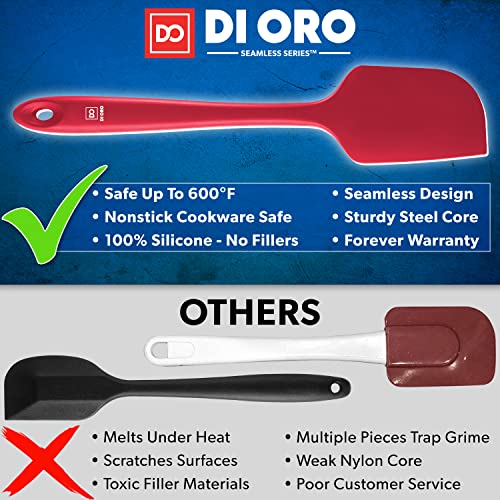 DI ORO® 3-Piece Silicone Spatula Set - 315°C Heat Resistant Non Stick Rubber Kitchen Spatulas for Cooking and Baking - Award-Winning Professional Grade Spatula Set - Best Silicone Utensil Set - color: Red