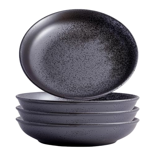 8 Inch Ceramic Pasta Bowls Salad Bowls Large Ceramic Serving Bowls for Soup, Dessert, Shallow Bowls Plates for Dinner (4Pack, Dark Brown) - color: Dark Brown