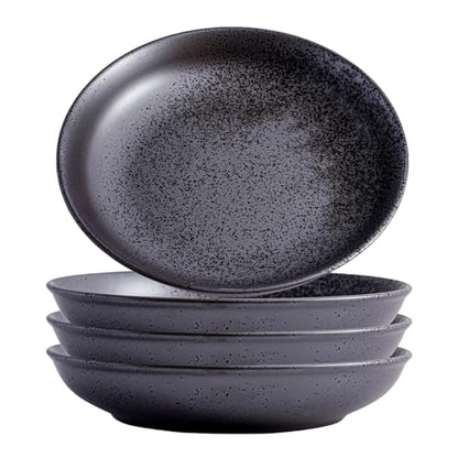 8 Inch Ceramic Pasta Bowls Salad Bowls Large Ceramic Serving Bowls for Soup, Dessert, Shallow Bowls Plates for Dinner (4Pack, Dark Brown) - color: Dark Brown