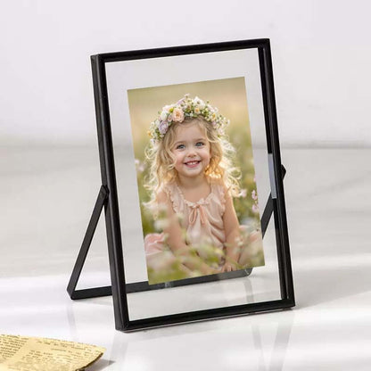 2 Pack 5X7 Black Floating Picture Frame For Picture Size 5×7 4x6 3x5 Metal Glass Photo Frames,Tabletop Display Vertically,Home Wedding Party Office Decor