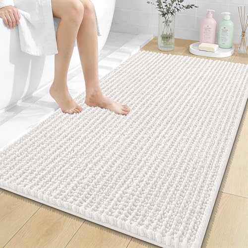 OLANLY Large Bathroom Rugs 44x32, Thick Soft Absorbent Chenille Bath Rugs | Ivory, Quick-Drying Rubber Backing, Shaggy Bath Mat, Machine Washable for Floor, Tub and Shower, Home Decor Accessories - color: Ivory, size: 44" x 32"