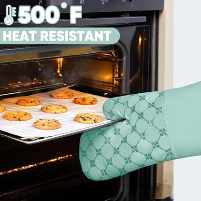 Oven Mitts Kitchen Towels Dishcloths with Pot Holders Sets 12PCS,Dish Towels Sets,Oven Gloves Pot Pads Heat Resistant 500 Degrees with Non-Slip Silicone Surface for Cooking Baking Grilling-Mint Green - color: Mint Green