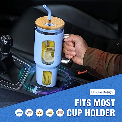 WINSA Glass Tumbler with Lid and Straw, 46 oz, Glacier | Iced Coffee Cup with Handle, Large Water Bottle with Silicone Sleeve, Pearl Straw & Drinking Straw, BPA Free - color: Glacier, size: 46 Ounces