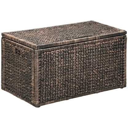 Wicker Storage Trunk, Brown Wash, 36x20x18.5 | 2 Safety Hinghes, Metal Frame, Heavy-duty, Water Hyacinth - color: Brown Wash, size: 36" x 20"