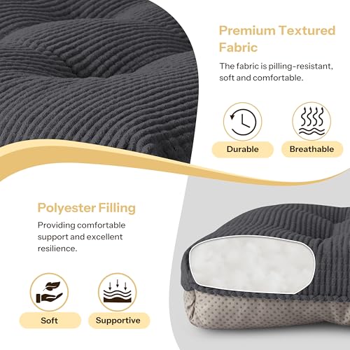 Anti Slip Kitchen Chair Cushions Set of 4 18"X16.5"X3" Dark Grey | Elegant Breathable Textured Fabric, with Ties, Tufted, Thick Polyester Filling, for Dining Chairs, Folding Chairs, Office - color: Dark Grey