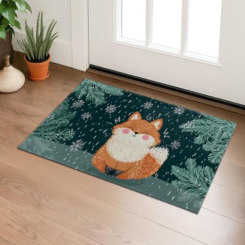 Adorable Cartoon Fox Indoor Door Mat, Cute Winter Snow Scene Welcome 29.5"×17" Non-Woven Floor Mat, Non-Slip Doormat Rug for Front Door, Porch, Bathroom, Kitchen, Home Decor, Gifts - color: 01