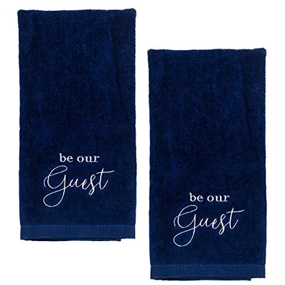 AuldHome Design Guest Towels (Set of 2, Blue); Be Our Guest Monogrammed Hand Towels