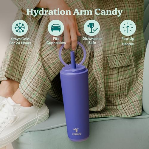 REDUCE Halo 24 oz Stainless Steel Vacuum Insulated Tumbler - Spill Proof Travel Mug with Flip Handle Lid - Keeps Drinks Cold for 32 Hrs - Dishwasher Safe - Cupholder Friendly - Phantom - color: Phantom, size: 24 Ounces